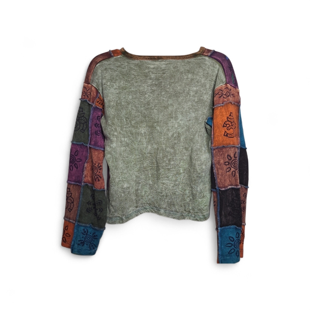 EUC Women's Bohemian Patchwork Top Sm. Pullover Festival Long Sleeves - Picture 5 of 9